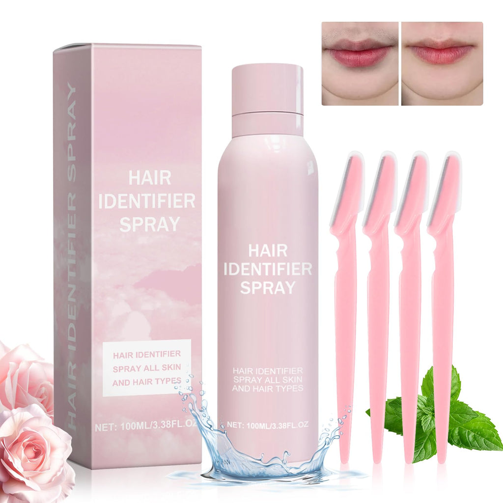 Hair Identifier Spray |  Face Shaving With 4 Pcs Razor |  Moisturizing and Skin Care Dermaplaner Spray | Skin Body Face Hair Identifier Spray | Face Hair Removal For Women